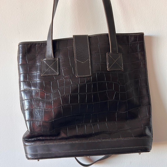 Vintage Dooney & Bourke Bayou North/South Leather Bucket Tote Bag Dark Brown - Picture 10 of 15
